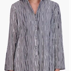 Foxcroft | Carolina Crinkled Gingham Cotton Blend Button Down Shirt \ Jacket